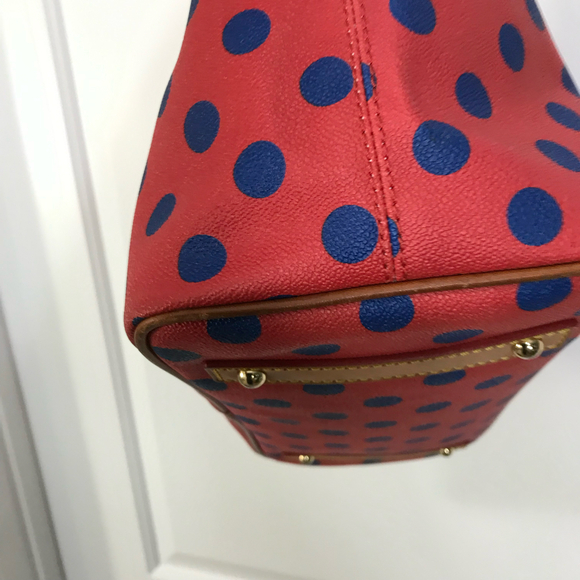 Dooney and Bourke Red with Blue Polka Large Shopper Dot Tote & Dustbag EUC - Picture 4 of 12